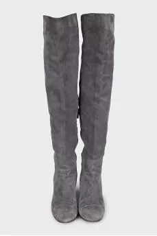 Gray suede over-the-knee boots