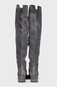 Gray suede over-the-knee boots