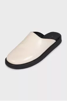 Beige leather clogs