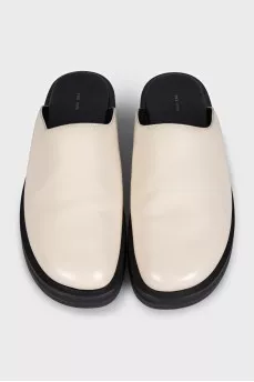 Beige leather clogs