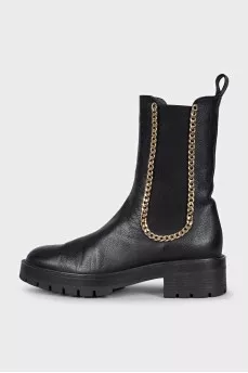 High leather boots with elastic bands