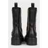 High leather boots with elastic bands