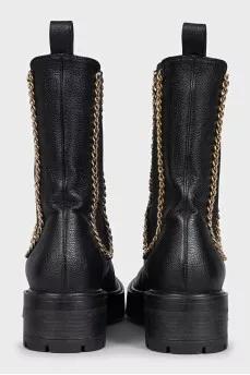 High leather boots with elastic bands