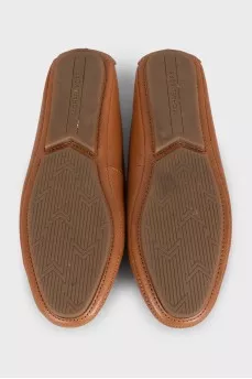 Brown leather ballet flats with brand logo