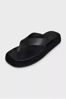 Ginza leather and suede slides