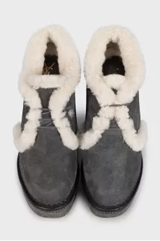Suede insulated wedge ankle boots