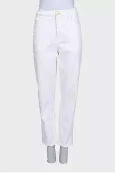 White mom fit jeans with rhinestones