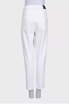 White mom fit jeans with rhinestones