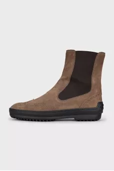 Brown suede slip-on boots