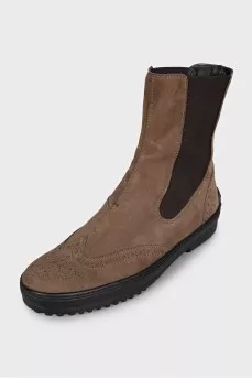 Brown suede slip-on boots
