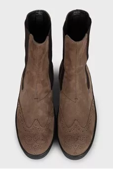 Brown suede slip-on boots