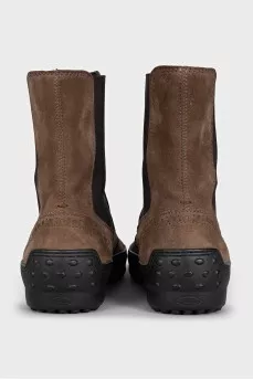Brown suede slip-on boots