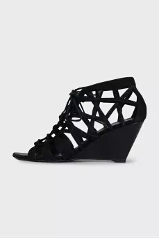 Suede lace-up wedge sandals