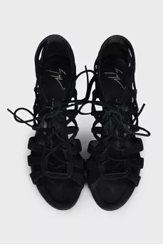 Suede lace-up wedge sandals