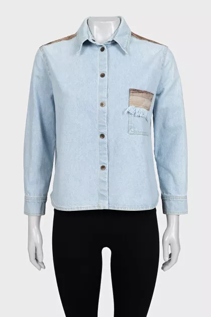 Denim jacket with abstract print