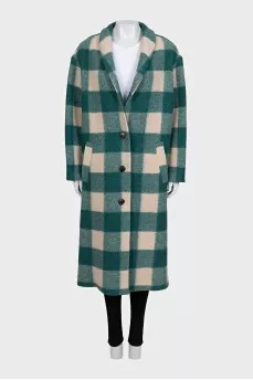 Green coat with a checkered print