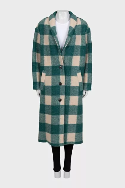 Green coat with a checkered print