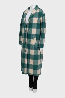 Green coat with a checkered print