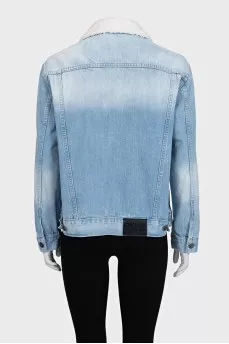 Denim jacket with a white collar