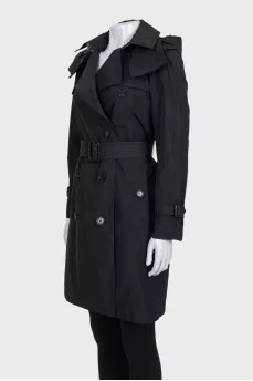 Black trench coat with a straight belt