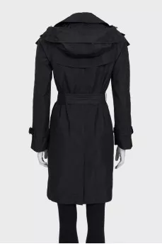 Black trench coat with a straight belt