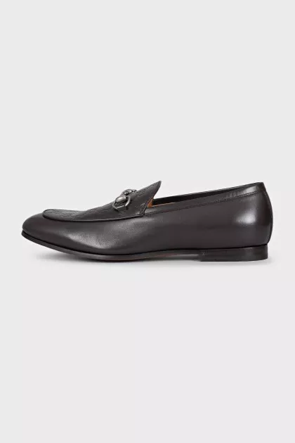 Men's brown leather loafers with embossing