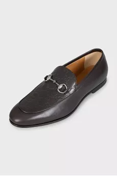 Men's brown leather loafers with embossing