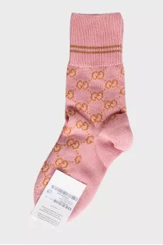 Pink printed socks with tag