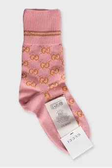 Pink printed socks with tag