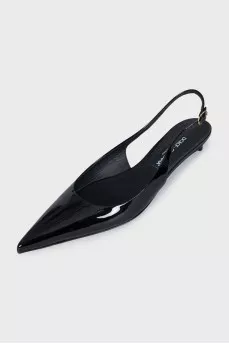 Black patent leather slingbacks
