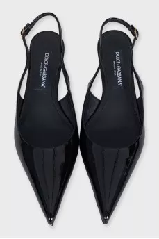 Black patent leather slingbacks