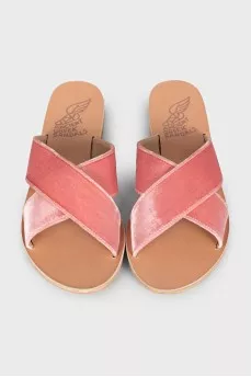 Pink velvet flip-flops