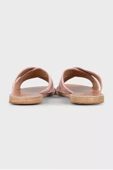 Pink velvet flip-flops