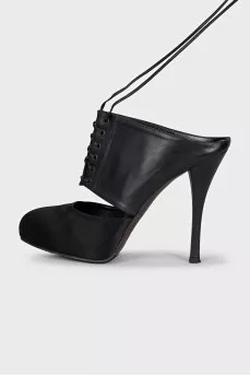 Leather and textile mules with laces