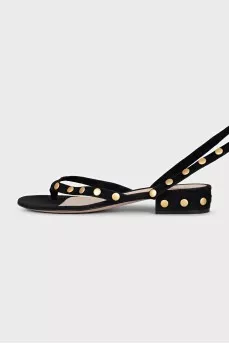 Black suede sandals with rhinestones