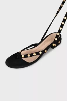 Black suede sandals with rhinestones