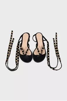 Black suede sandals with rhinestones