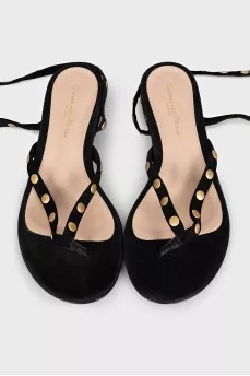 Black suede sandals with rhinestones