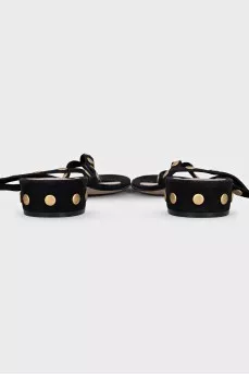 Black suede sandals with rhinestones