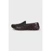 Men's brown leather loafers with logo