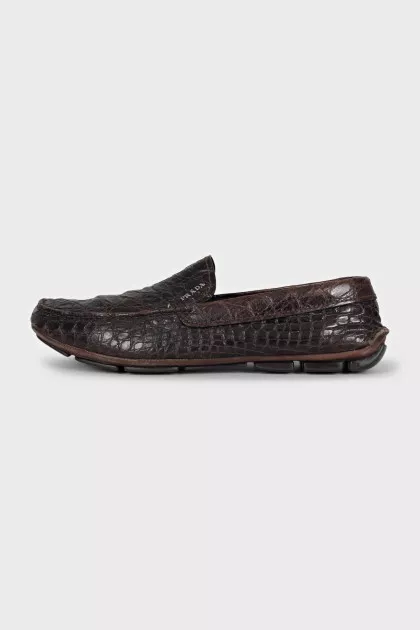 Men's brown leather loafers with logo