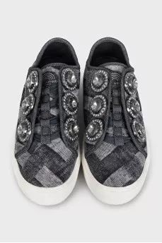 Textile sneakers decorated with crystals