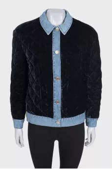 Black bomber jacket with denim insert