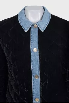 Black bomber jacket with denim insert