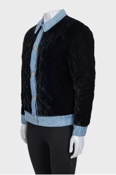 Black bomber jacket with denim insert