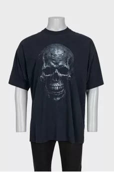Men's oversized black T-shirt with print