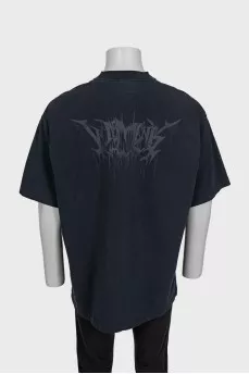 Men's oversized black T-shirt with print