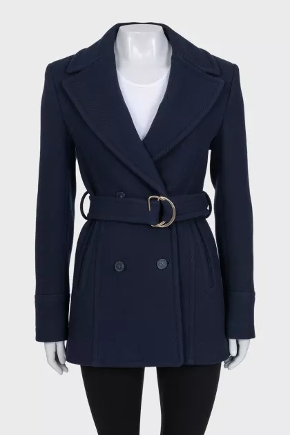 Blue wool coat with patch pockets