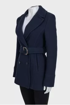 Blue wool coat with patch pockets