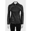 Black leather jacket with a collar